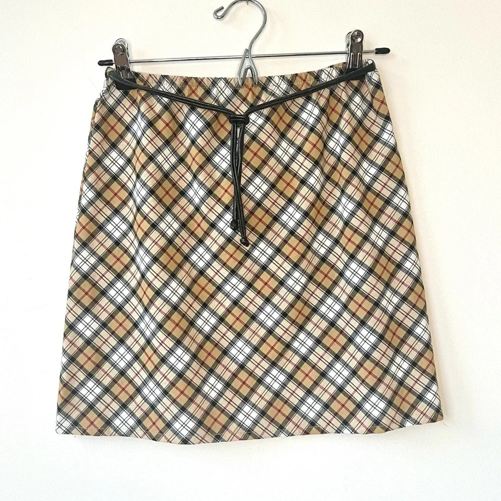 No Boundaries Plaid Mini Skirt - Black, White, Tan